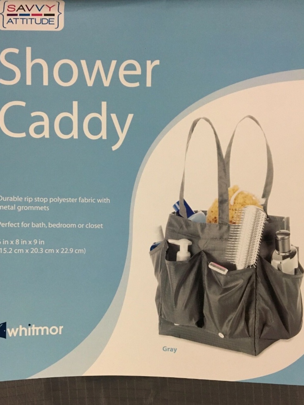 Shower Caddy Tote Organizer Bag Pockets Craft Dorm Bathroom Bath Travel Gray NEW